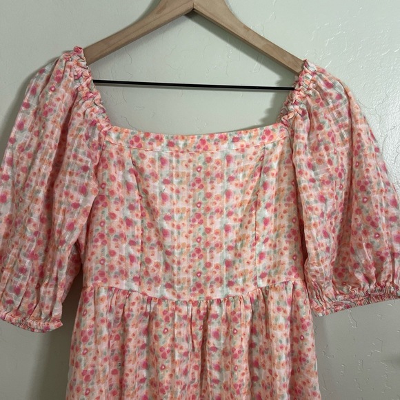 American Eagle Dress Medium Pink Floral Babydoll Puff Sleeve‎ CottageCore - Picture 3 of 8